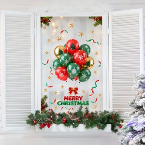 Merry Christmas window decals with balloons, snowflakes and stars for holiday glass decor