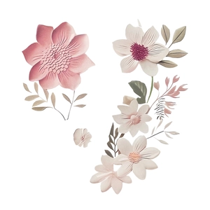 Floral wall decal with pink hand-painted flowers and green leaves on white background