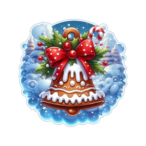 Detail of Christmas wall sticker featuring gingerbread bell and candy cane on blue background