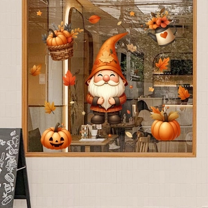 Thanksgiving gnome and pumpkin window stickers for autumn home glass decoration