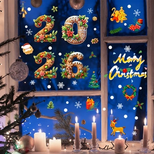 2026 Christmas window static stickers with reindeer snowflakes and festive holiday decor