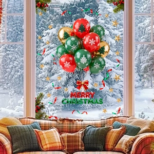 Festive Christmas balloon set with snowflake patterns and Merry Christmas letter banners
