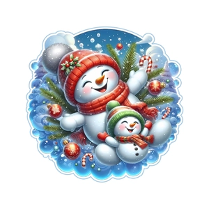 Christmas snowman wall sticker with pine branches and red ornaments for festive decor
