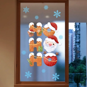 Christmas Window Static Sticker Ho Ho Ho Santa Claus Snowflakes PVC Decal For Holiday Home Party Glass Decoration