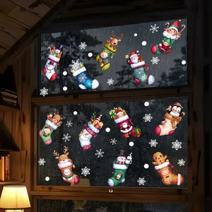 Christmas window clings set with Santa Claus and reindeer stickers for home glass decor