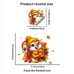 Size guide for cute squirrel window sticker showing received and finished dimensions