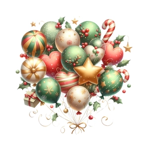 Christmas balloon arch kit with red green and gold ornaments for holiday window decoration