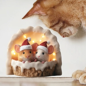 Christmas mouse hole wall sticker with LED lights and winter snow scene for home decor