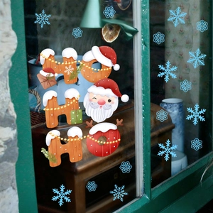 Christmas Ho Ho Ho Santa Claus static window stickers with snowflakes on glass pane