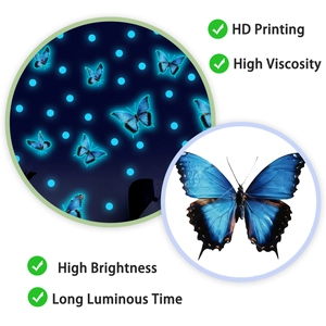 Glow in the dark blue butterfly wall stickers with high brightness fluorescent dots
