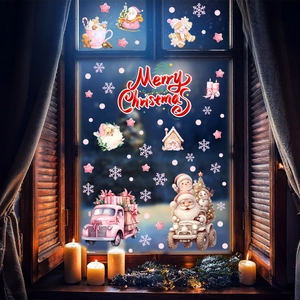 Autocollants de Noël roses avec Père Noël et camion pour décoration de vitrines