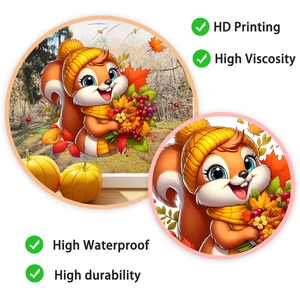 Detail of cute squirrel window sticker showing HD printing and high waterproof texture
