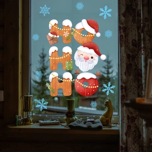 Christmas HO HO HO Santa Claus and snowflake static window clings for holiday decoration