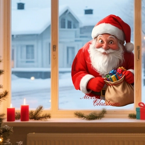 Christmas Santa Claus Window Clings Merry Christmas Glass Stickers For Home Holiday Shop Decoration Static Adsorption PVC Decals