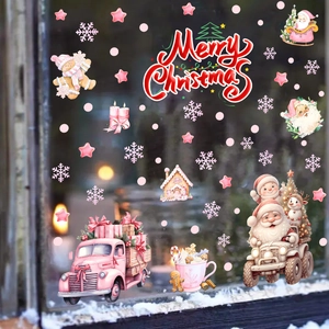 Stickers de Noël 3D roses avec Père Noël, flocons de neige et texte Merry Christmas