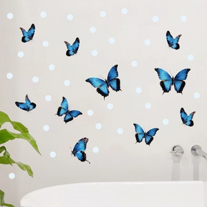Luminous blue butterfly wall stickers with fluorescent dots for kids bedroom decoration