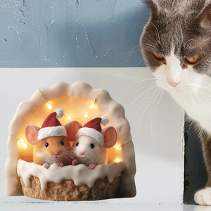 Christmas mouse lamp in snow cave with warm LED lights and adorable festive decor