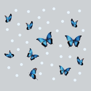 Luminous blue butterfly wall stickers with glowing polka dots for kids bedroom decor