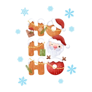 Festive HO HO HO Christmas window decals with Santa Claus and snowflakes for holiday decor