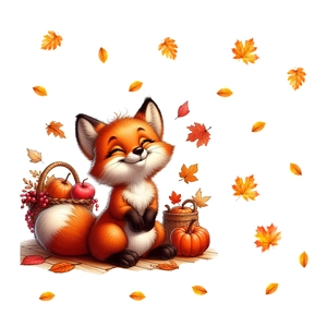 Cute autumn squirrel window static stickers with pumpkin and maple leaf decorations