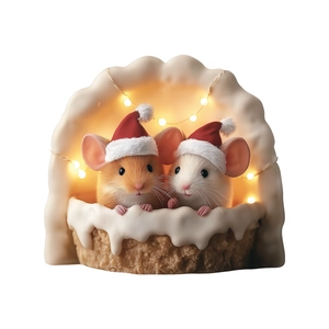 Illuminated Christmas mouse hole wall sticker with mice in Santa hats and LED lights