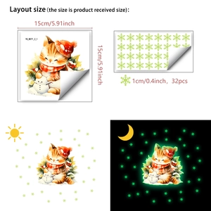 Detailed view of luminous cat and snowman wall stickers with day and night glow effects