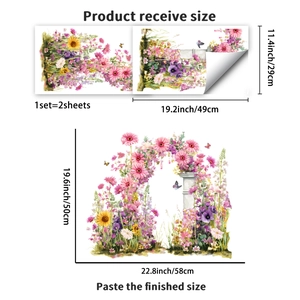 Floral butterfly wall decals with watercolor sunflower and daisy wreath for home decoration