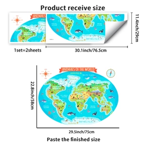 Cartoon animal world map wall stickers for children bedroom decor and educational wall art