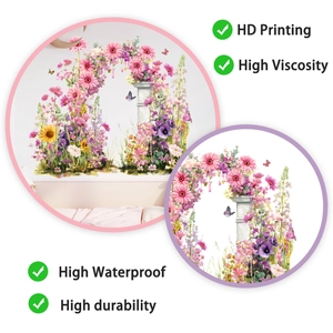 Detail view of high definition waterproof floral wreath wall stickers with premium texture
