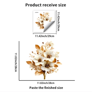 Floral toilet lid wall sticker with cream and gold flower design for bathroom decor