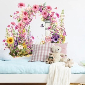 Pastoral Flower Wreath Butterfly PVC Wall Stickers Floral Archway Sunflower Wall Decals For Living Room Bedroom Home Decor