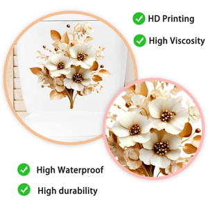 Detail of waterproof floral toilet stickers featuring high-definition printing and pearls