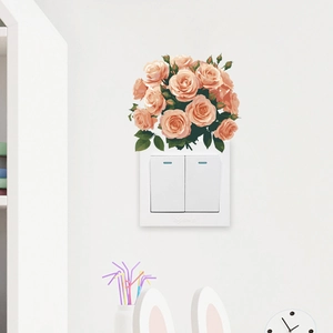 Romantic pink rose floral wall sticker decoration above a dual light switch panel
