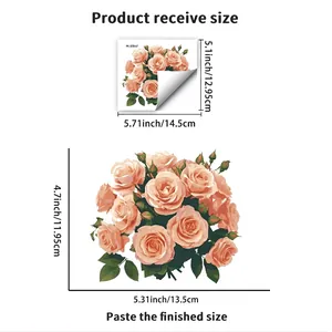 Self-adhesive floral wall sticker with pink roses and size specifications for wall switch