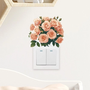 Romantic champagne rose flower wall sticker for home switch panel decoration