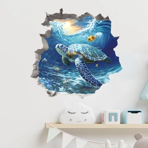 3D ocean turtle wall sticker with realistic underwater scene for home decor