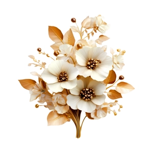 3D floral wall sticker with white flowers and champagne gold leaves for bathroom decor