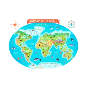 Colorful cartoon world map wall decal with animals for kids room nursery wall decoration