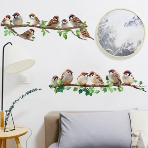 Sticker mural oiseaux sur branches pour décoration intérieure de chambre ou de bureau