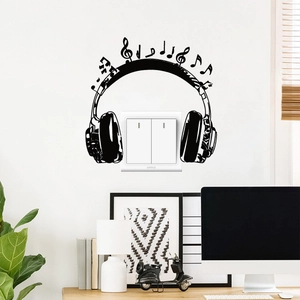 Creative headphone and musical notes vinyl wall decal for dual switch decoration