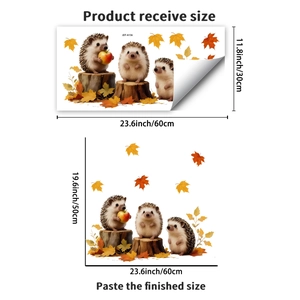 Autumn hedgehogs and maple leaves static window stickers for Thanksgiving glass decor