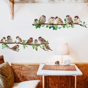 Stickers muraux oiseaux colorés sur branches pour décoration de chambre et bureau maison