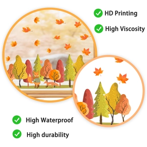 Detail showing HD printing and waterproof features of autumn fox window stickers