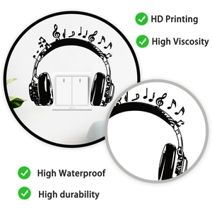 Detail view of headphone and music notes PVC wall sticker for light switch decor