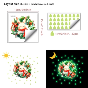 Glow in the dark bunny wall sticker layout showing day and night luminous effect detail