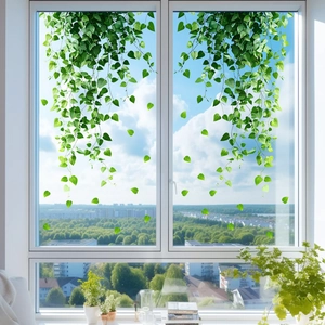 Fresh green leaf hanging vines window sticker for glass decoration in home or office
