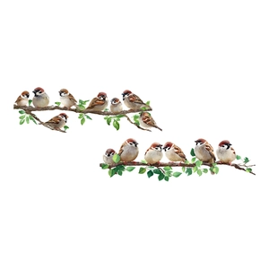 Stickers muraux oiseaux colorés sur branche verte pour la décoration de la chambre