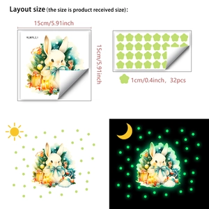 Detailed view of luminous rabbit wall stickers showing daytime look and night glow effect
