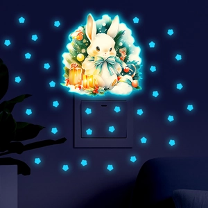 Luminous wall stickers featuring a cute cartoon rabbit and Christmas tree with glowing stars