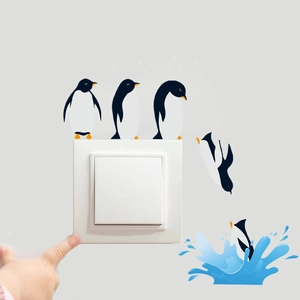 Creative diving penguin wall stickers for light switch decoration in matte PVC finish